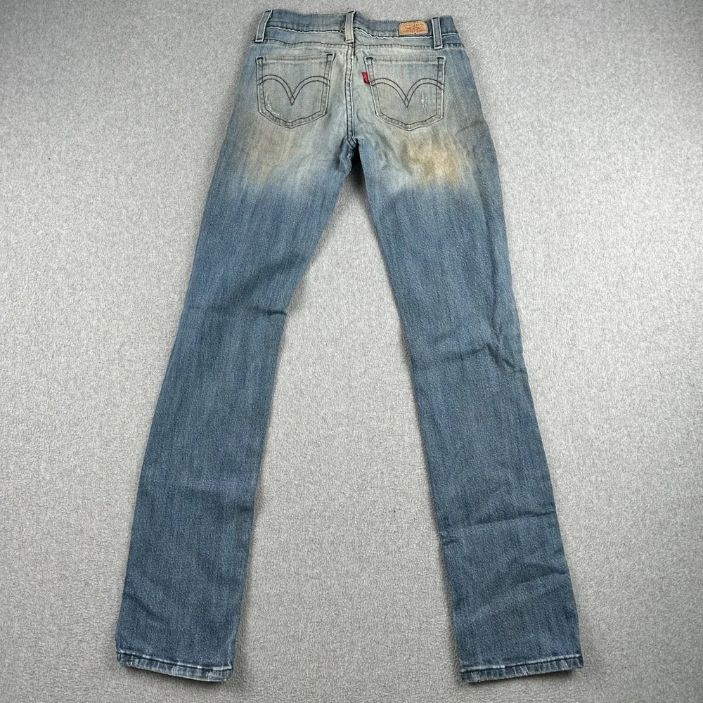 Levi's Jeans Womens 3 524 Too Superlow Blue Straight Leg Denim Distressed